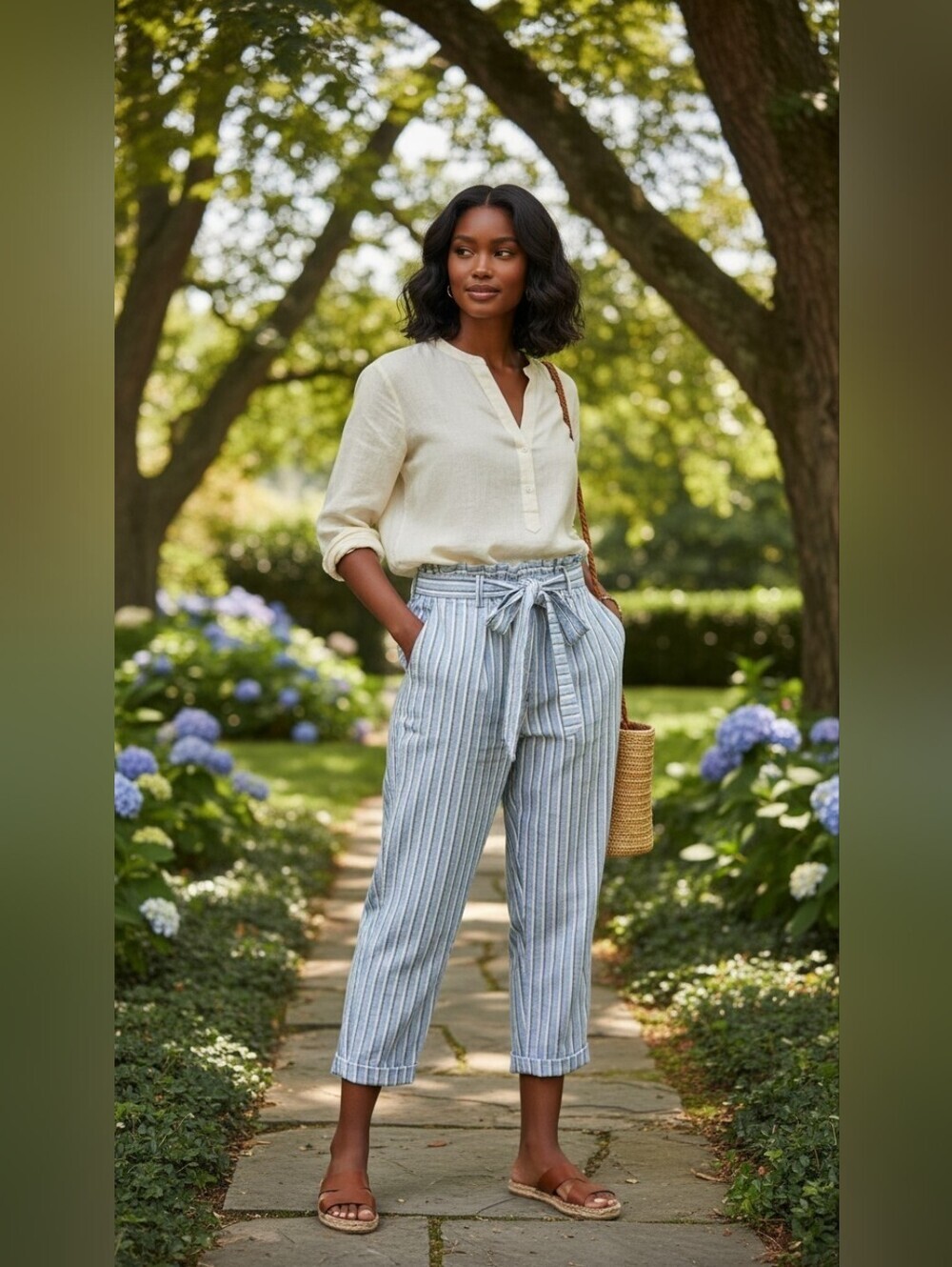 Robert Louis Striped Ankle Pants in Blue and White Size XL